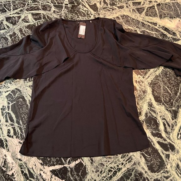 NWT WOMEN'S LE GALI ANNIE BELL SLEEVE RUFFLED BLOUSE size XS black $99 - Picture 10 of 10